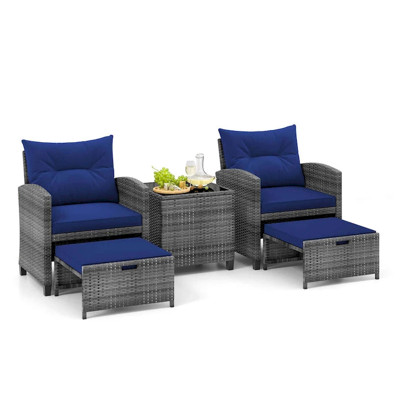 Costway 5 Piece Patio Rattan Furniture with 2 Ottomans & Tempered - See Details