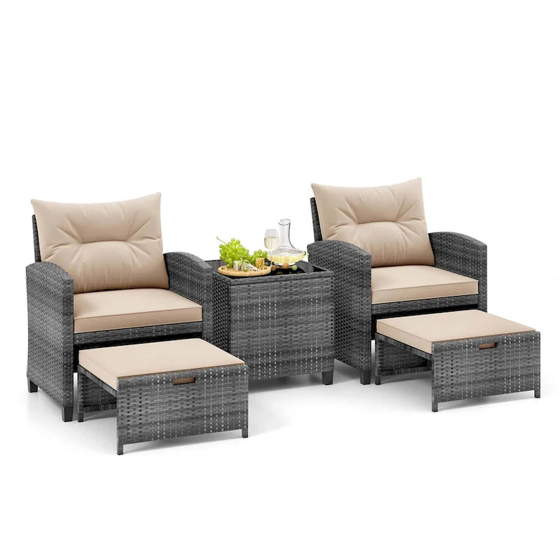 Costway 5 Piece Patio Rattan Furniture with 2 Ottomans & Tempered - See Details