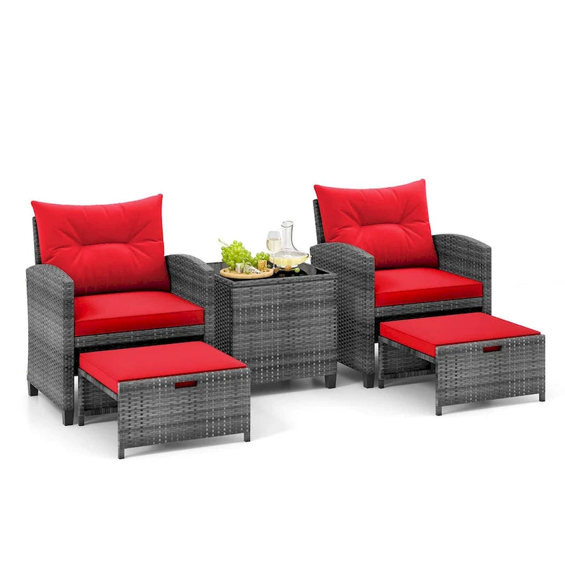 Costway 5 Piece Patio Rattan Furniture with 2 Ottomans & Tempered - See Details