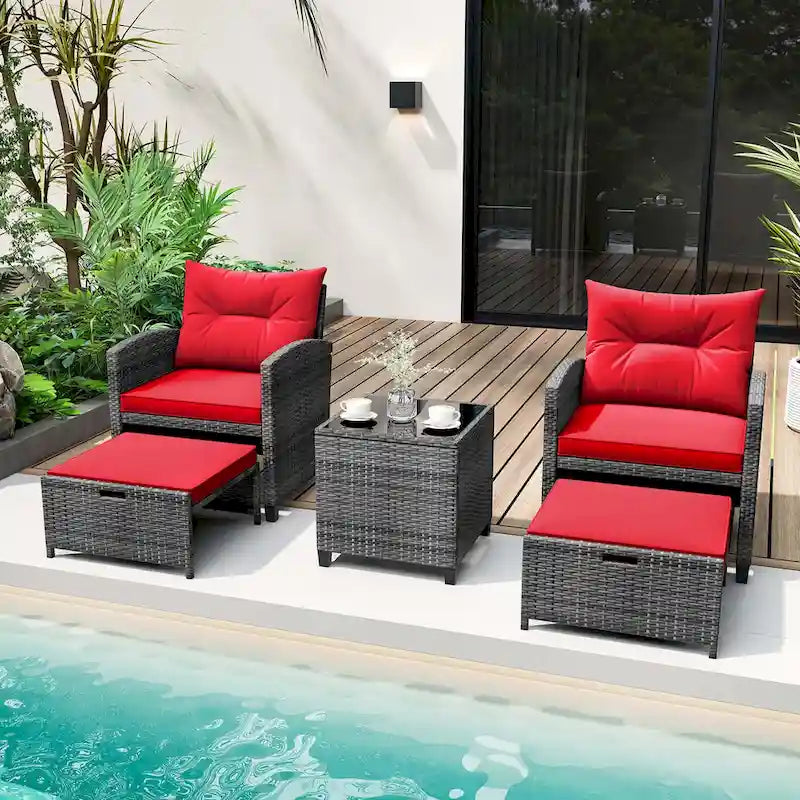 Costway 5 Piece Patio Rattan Furniture with 2 Ottomans & Tempered - See Details