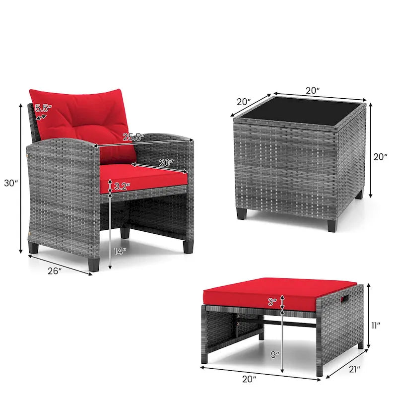 Costway 5 Piece Patio Rattan Furniture with 2 Ottomans & Tempered - See Details
