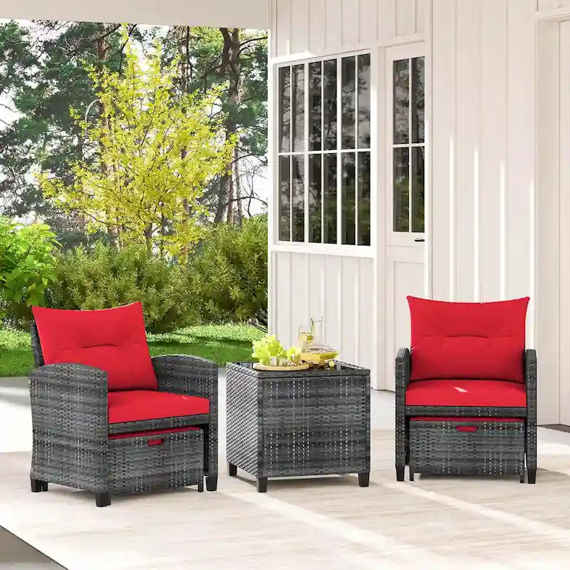 Costway 5 Piece Patio Rattan Furniture with 2 Ottomans & Tempered - See Details