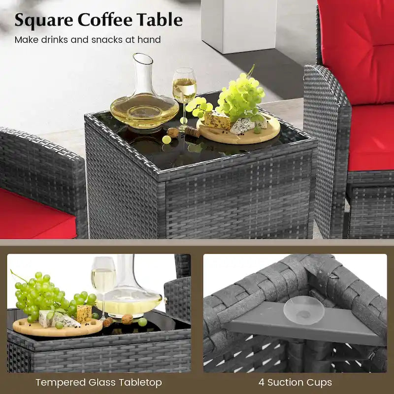 Costway 5 Piece Patio Rattan Furniture with 2 Ottomans & Tempered - See Details