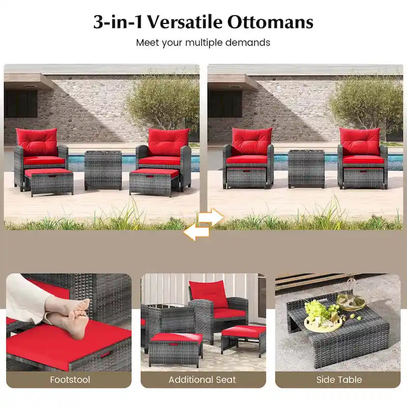Costway 5 Piece Patio Rattan Furniture with 2 Ottomans & Tempered - See Details