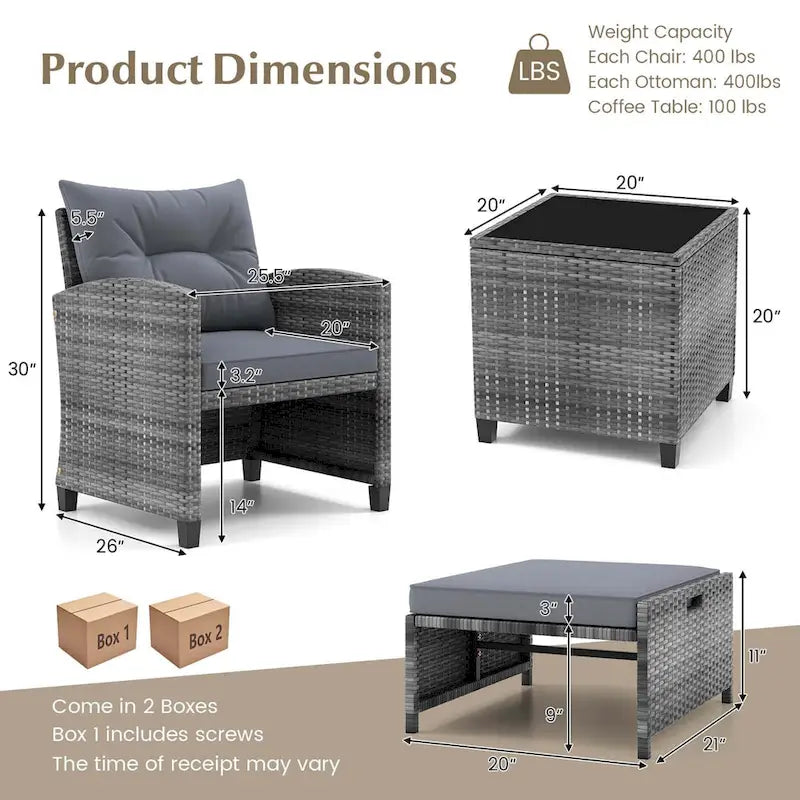 Costway 5 Piece Patio Rattan Furniture with 2 Ottomans & Tempered - See Details