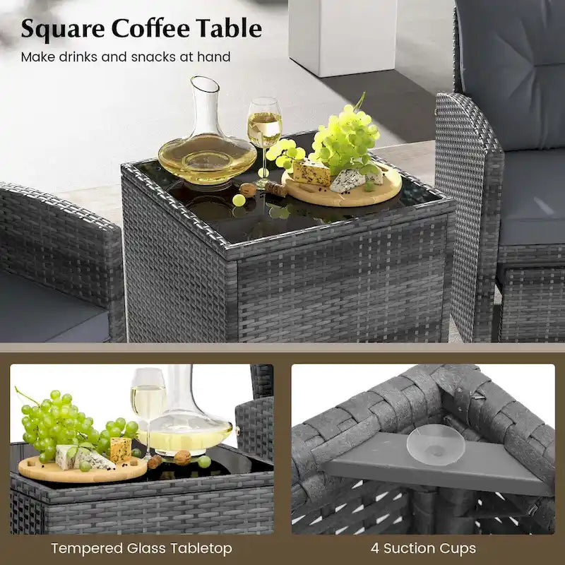 Costway 5 Piece Patio Rattan Furniture with 2 Ottomans & Tempered - See Details