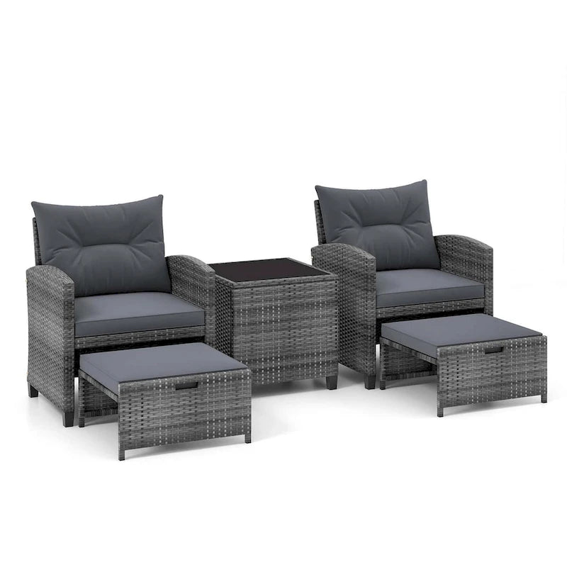Costway 5 Piece Patio Rattan Furniture with 2 Ottomans & Tempered - See Details
