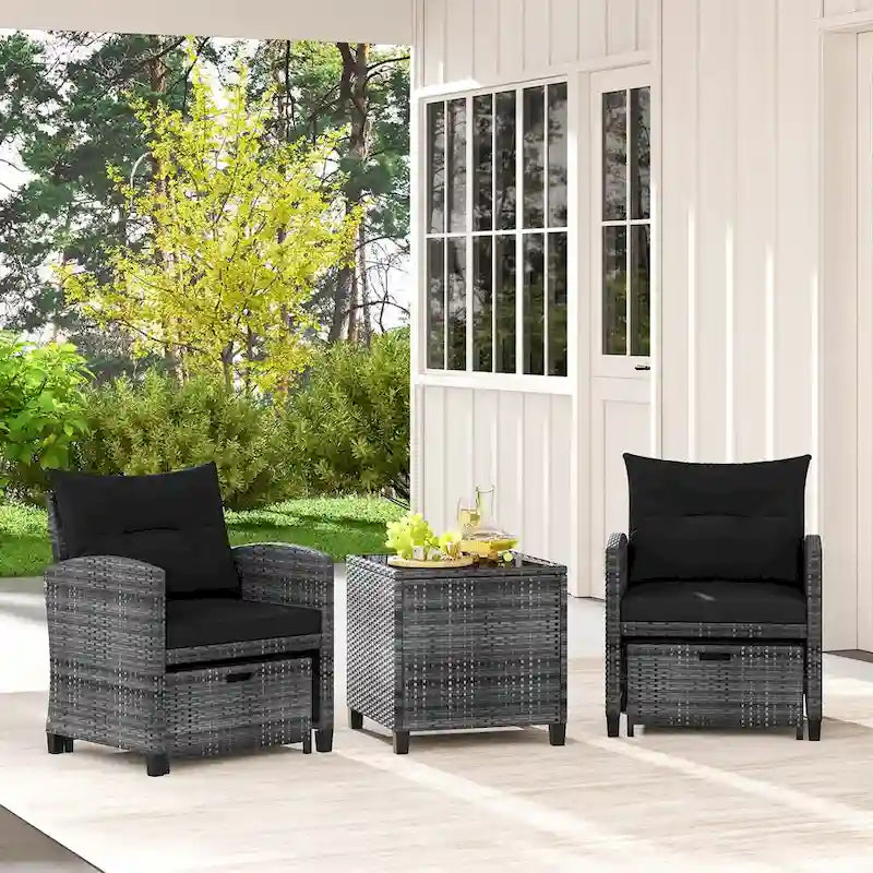 Costway 5 Piece Patio Rattan Furniture with 2 Ottomans & Tempered - See Details