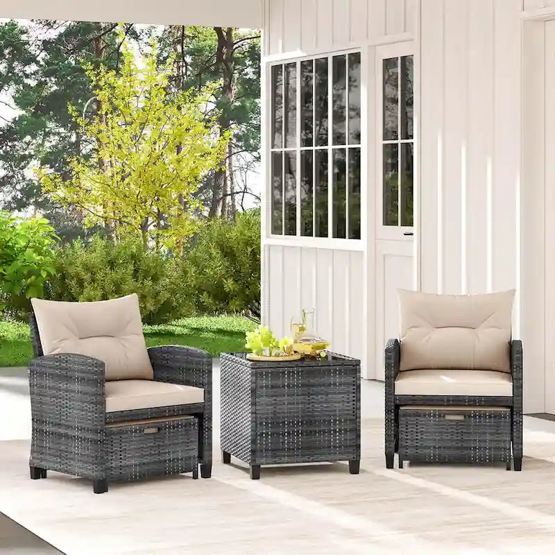 Costway 5 Piece Patio Rattan Furniture with 2 Ottomans & Tempered - See Details