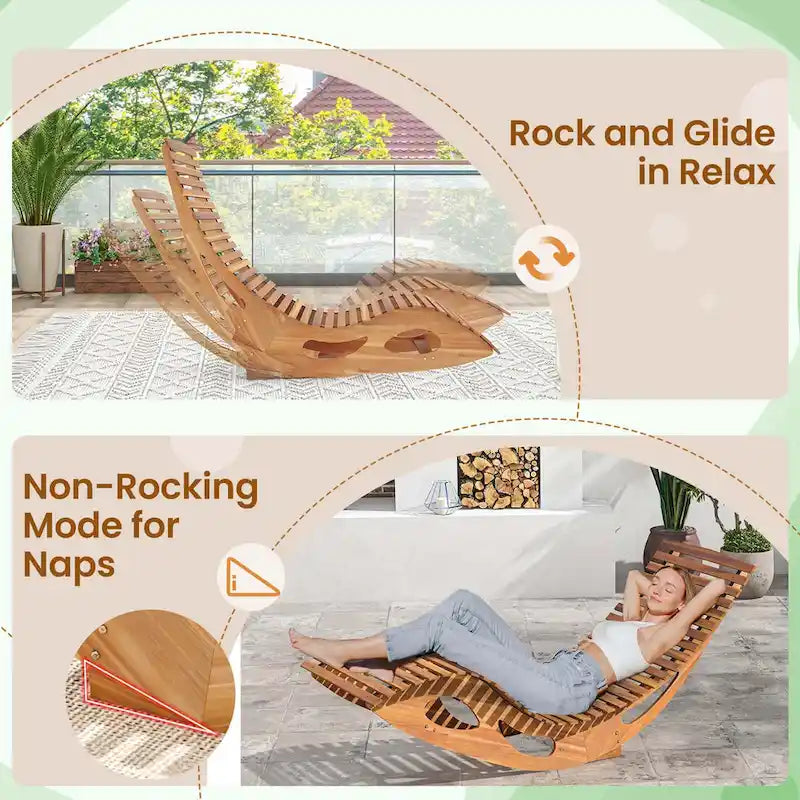 Costway Outdoor Chaise Lounge with High Back Slatted Seat Stopper - See Details
