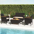 Costway 4 PCS Patio Wicker Sofa Set with Coffee Table Acacia Wood - See Details
