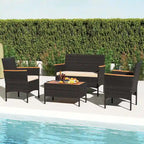 Costway 4 PCS Patio Wicker Sofa Set with Coffee Table Acacia Wood - See Details