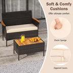 Costway 4 PCS Patio Wicker Sofa Set with Coffee Table Acacia Wood - See Details