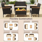 Costway 4 PCS Patio Wicker Sofa Set with Coffee Table Acacia Wood - See Details