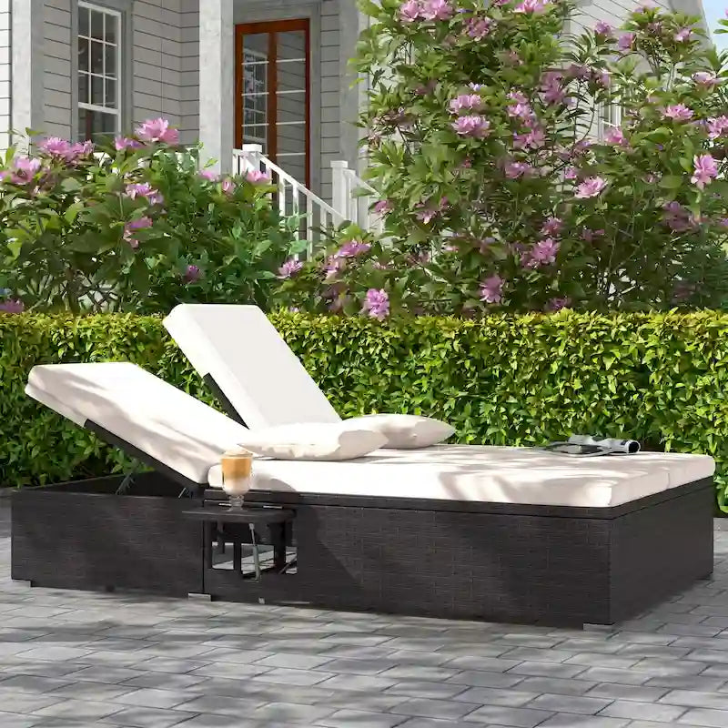 Costway Outdoor Patio Daybed PE Wicker Double Chaise Lounge with - See Details
