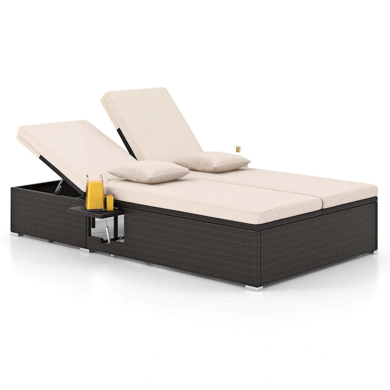 Costway Outdoor Patio Daybed PE Wicker Double Chaise Lounge with - See Details