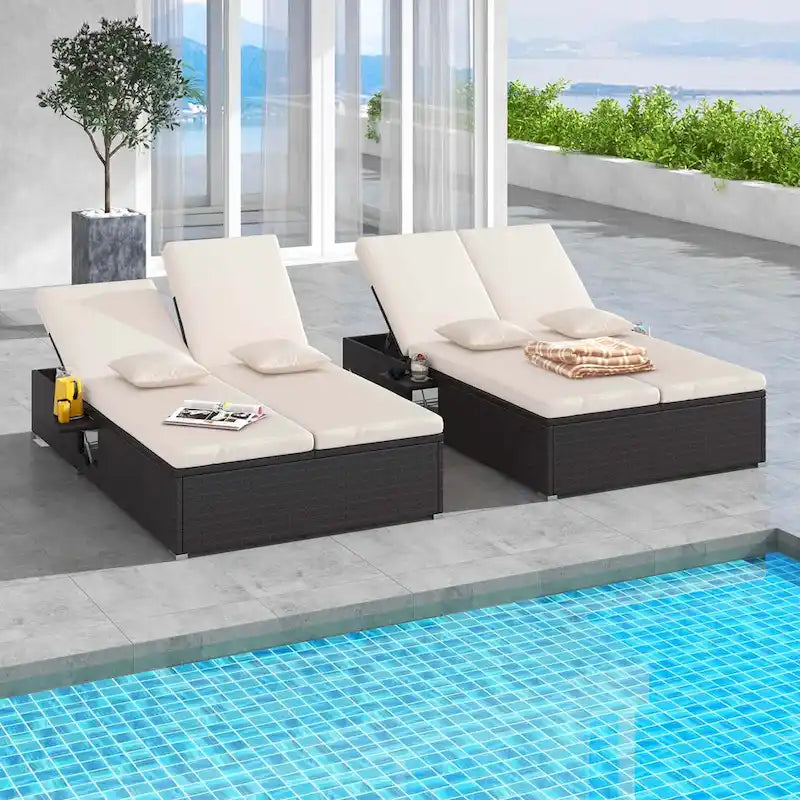 Costway Outdoor Patio Daybed PE Wicker Double Chaise Lounge with - See Details