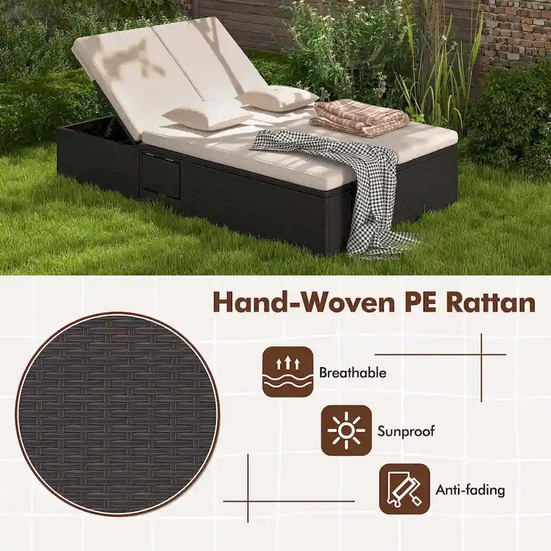 Costway Outdoor Patio Daybed PE Wicker Double Chaise Lounge with - See Details