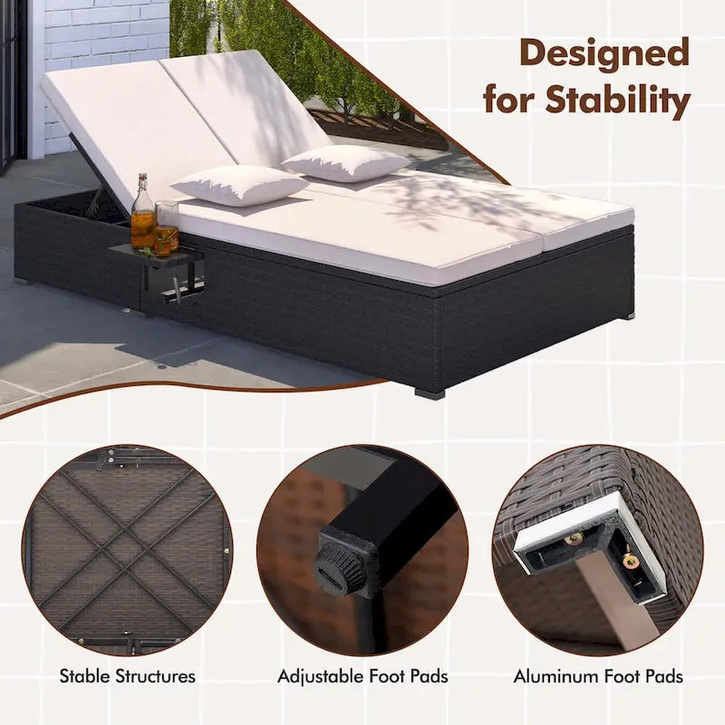 Costway Outdoor Patio Daybed PE Wicker Double Chaise Lounge with - See Details