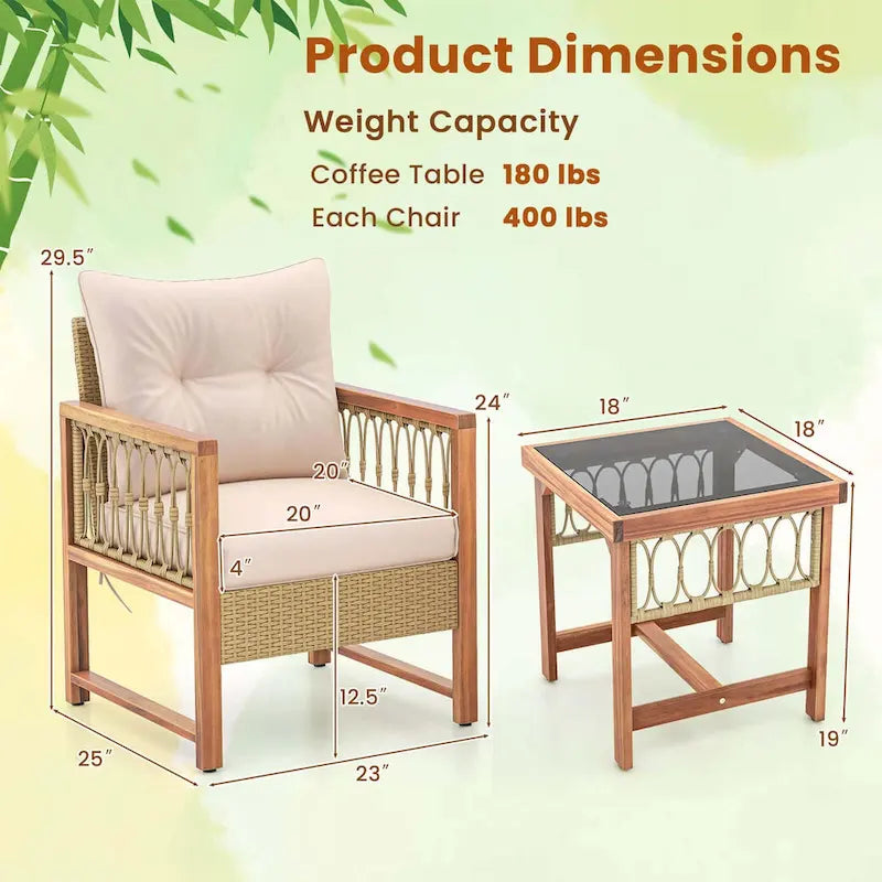 Costway 3 PCS Patio Furniture Set Outdoor PE Wicker Conversation - See Details