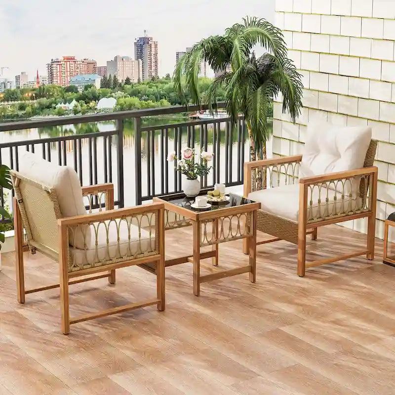 Costway 3 PCS Patio Furniture Set Outdoor PE Wicker Conversation - See Details