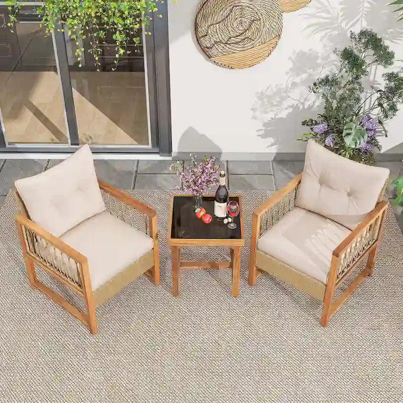 Costway 3 PCS Patio Furniture Set Outdoor PE Wicker Conversation - See Details