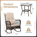 Gymax 3 Pieces Rocking Bistro Set PE Rattan Rocking Chairs w/ 2-Tier