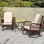 Gymax 3 Pieces Rocking Bistro Set PE Rattan Rocking Chairs w/ 2-Tier