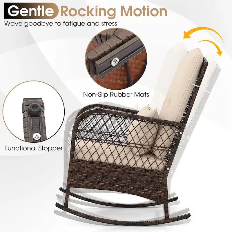 Gymax 3 Pieces Rocking Bistro Set PE Rattan Rocking Chairs w/ 2-Tier