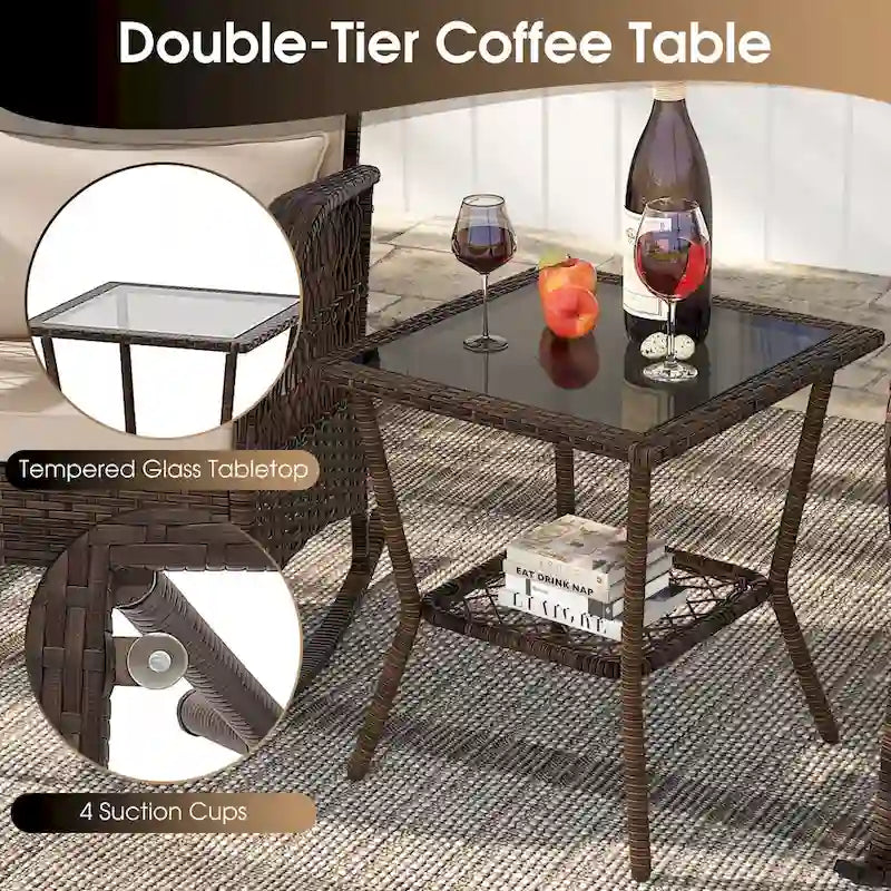 Gymax 3 Pieces Rocking Bistro Set PE Rattan Rocking Chairs w/ 2-Tier