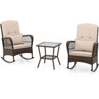 Gymax 3 Pieces Rocking Bistro Set PE Rattan Rocking Chairs w/ 2-Tier