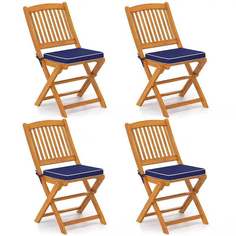 Costway Outdoor Folding Chairs Set of 4 Acacia Wood High-Back Chair - See Details