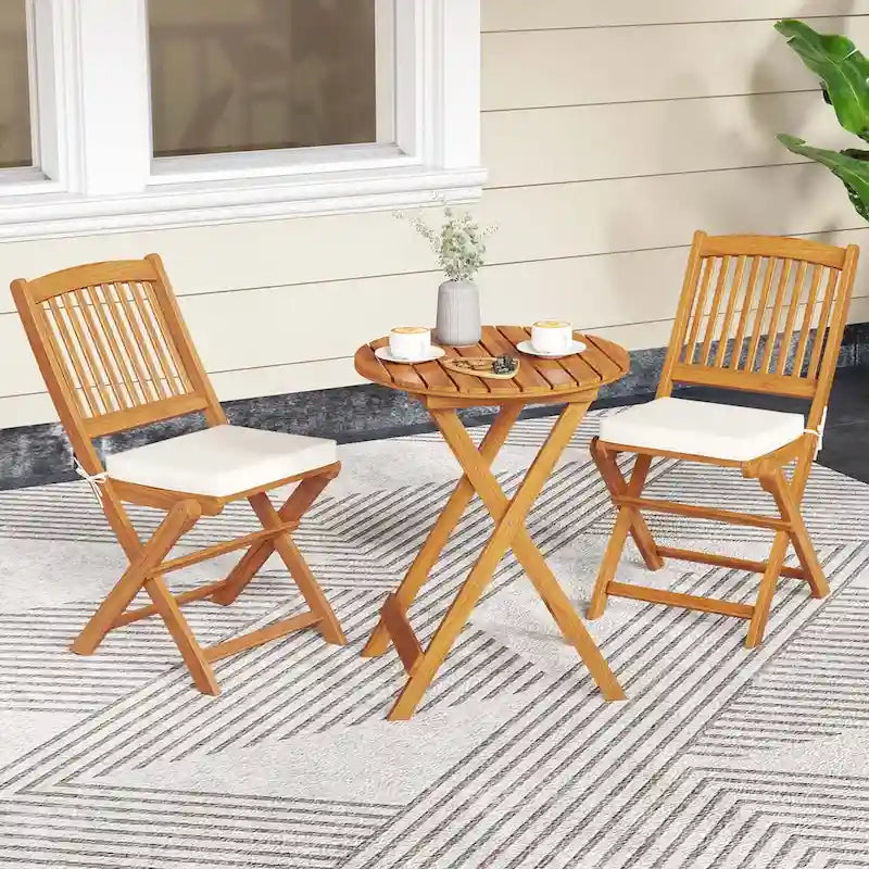 Costway Outdoor Folding Chairs Set of 4 Acacia Wood High-Back Chair - See Details