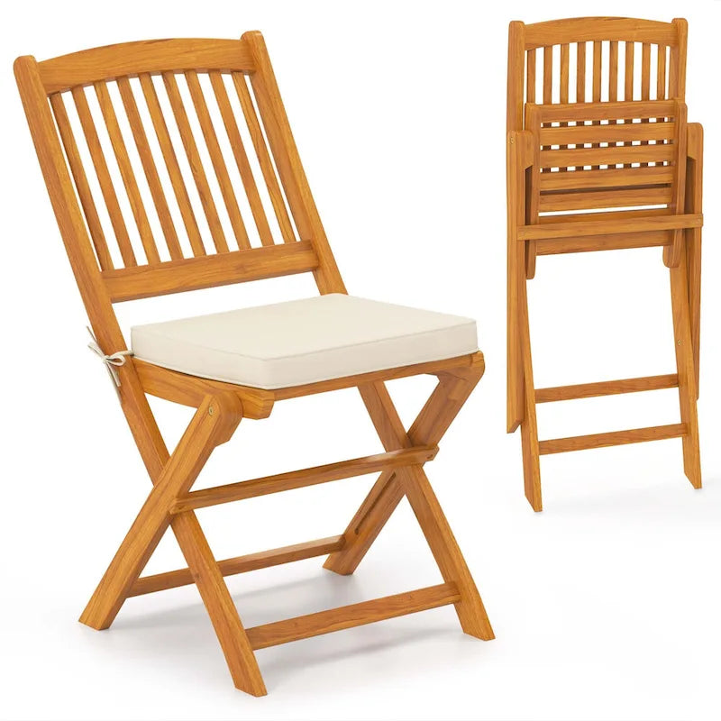 Costway Outdoor Folding Chairs Set of 4 Acacia Wood High-Back Chair - See Details