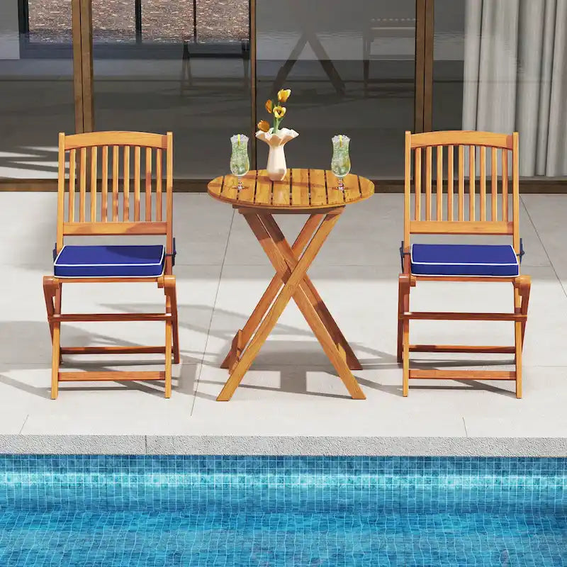 Costway Outdoor Folding Chairs Set of 4 Acacia Wood High-Back Chair - See Details