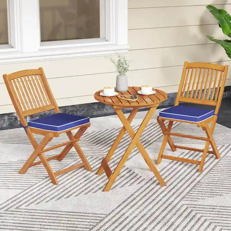 Costway Outdoor Folding Chairs Set of 4 Acacia Wood High-Back Chair - See Details