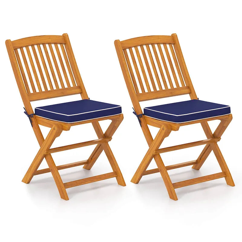 Costway Outdoor Folding Chairs Set of 4 Acacia Wood High-Back Chair - See Details