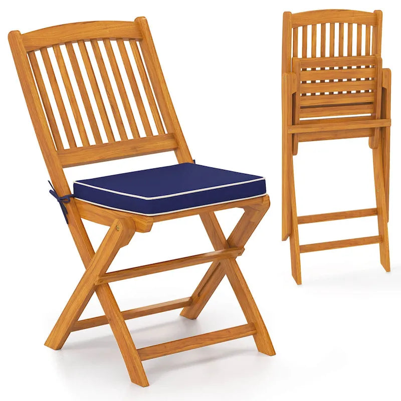 Costway Outdoor Folding Chairs Set of 4 Acacia Wood High-Back Chair - See Details
