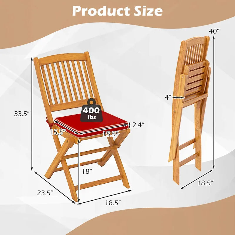 Costway Outdoor Folding Chairs Set of 4 Acacia Wood High-Back Chair - See Details