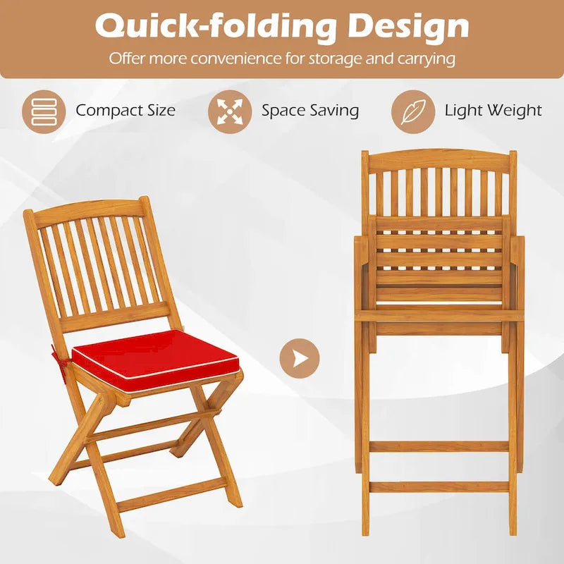 Costway Outdoor Folding Chairs Set of 4 Acacia Wood High-Back Chair - See Details