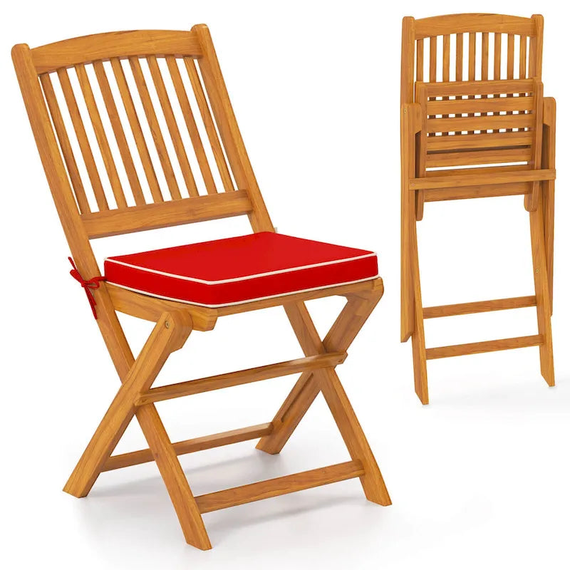 Costway Outdoor Folding Chairs Set of 4 Acacia Wood High-Back Chair - See Details
