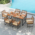 Costway 7 PCS Patio Dining Set Outdoor Acacia Wood Table with Soft - See Details