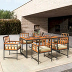 Costway 7 PCS Patio Dining Set Outdoor Acacia Wood Table with Soft - See Details