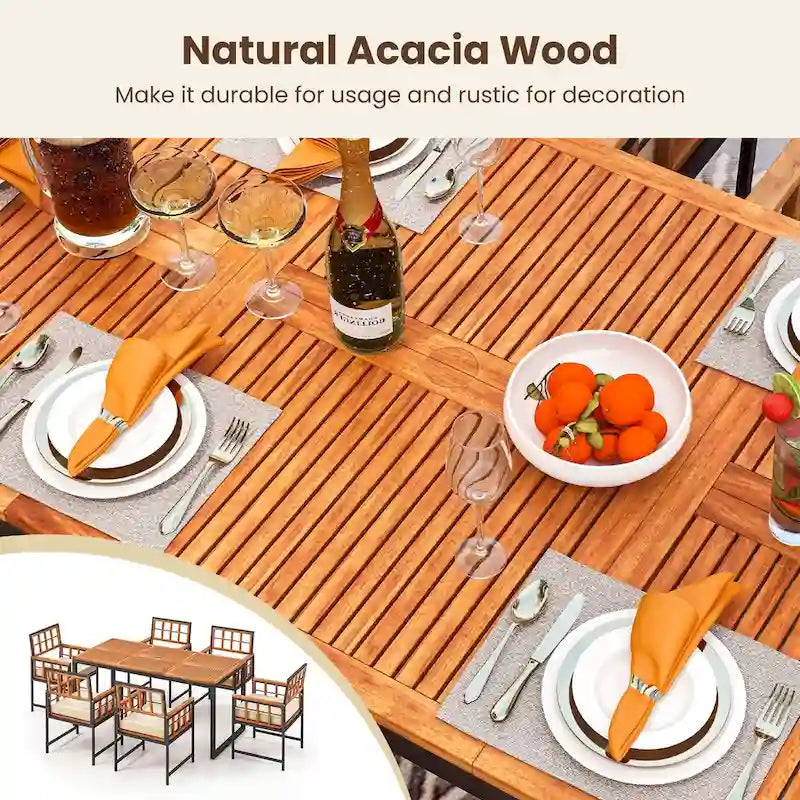 Costway 7 PCS Patio Dining Set Outdoor Acacia Wood Table with Soft - See Details