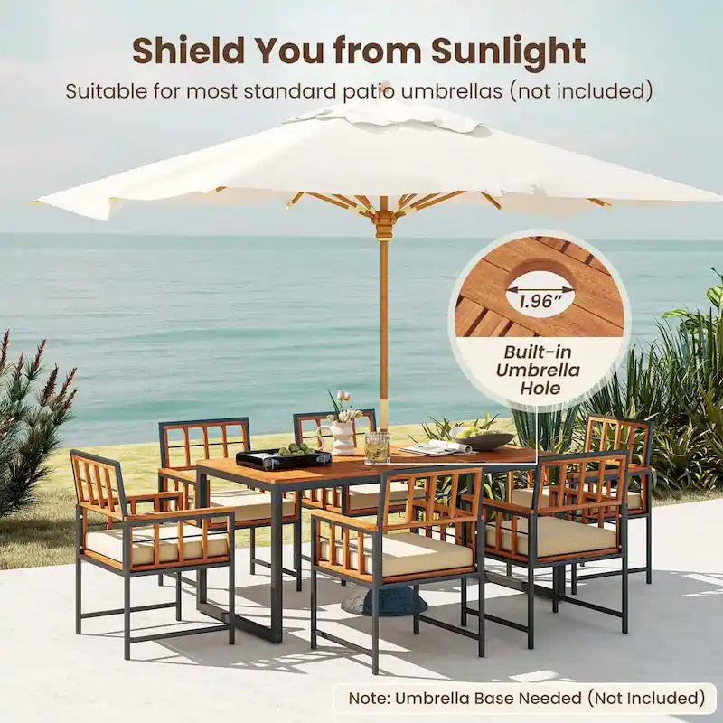 Costway 7 PCS Patio Dining Set Outdoor Acacia Wood Table with Soft - See Details