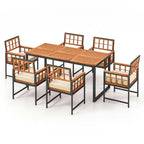 Costway 7 PCS Patio Dining Set Outdoor Acacia Wood Table with Soft - See Details