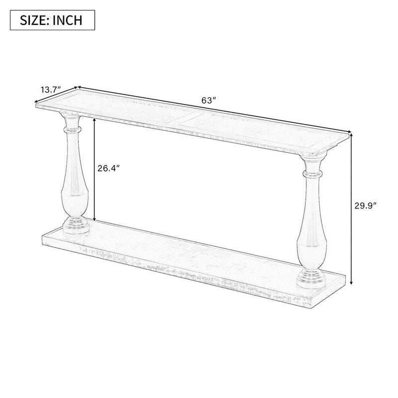 Vintage Sofa Table Console Table with Pine Veneer and Vase-Leg Design for Living Room Study room Entryway Bedroom