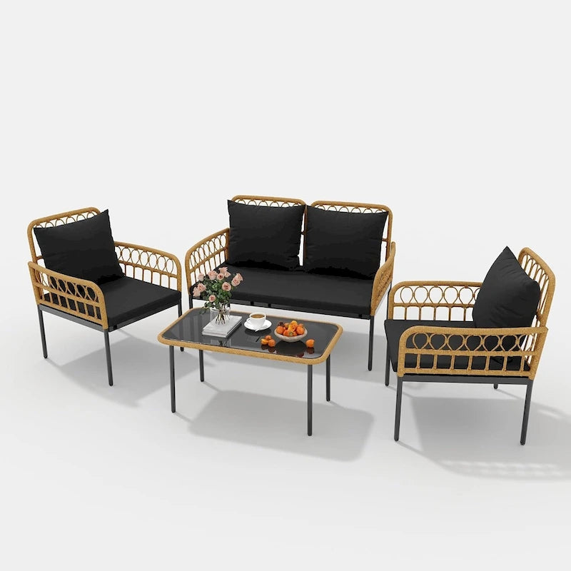4-Piece Outdoor Wicker Patio Living Room Set
