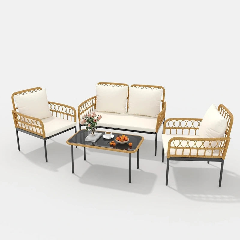 4-Piece Outdoor Wicker Patio Living Room Set