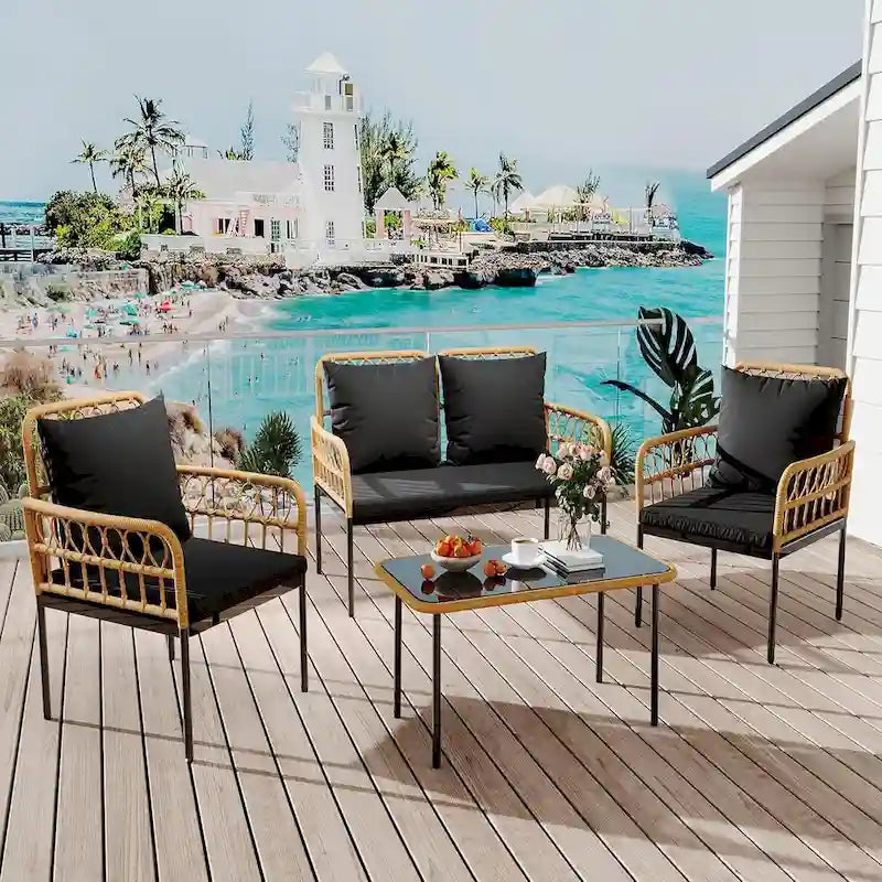 4-Piece Outdoor Wicker Patio Living Room Set